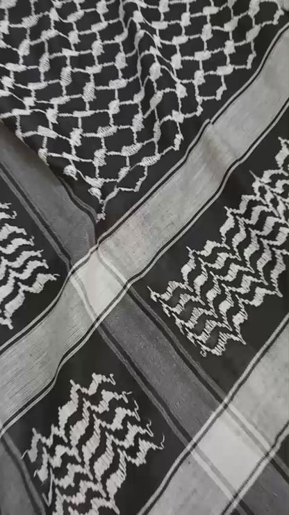 Kufiya/Keffieh Noir avec Franges Noires 100% Coton